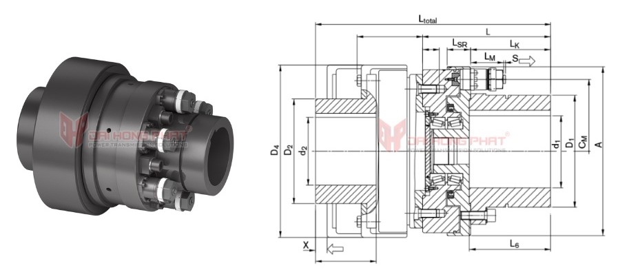 Technical drawing of the Safety Couplings TNT 2425
