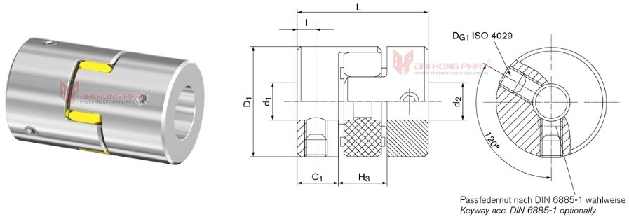 Technical drawing of the elastomer jaw couplings GWE 5102
