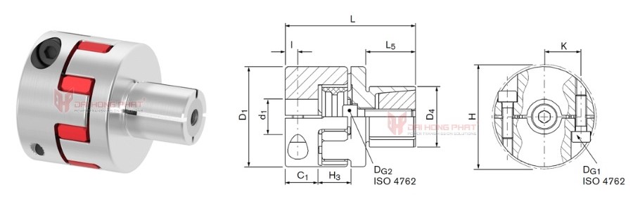 Technical drawing of the elastomer jaw couplings GWE 5117