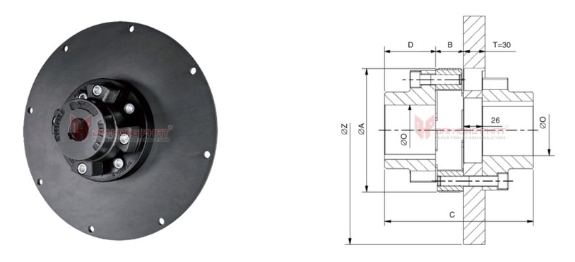 Technical drawing of the Rotoflexi G-GN Elastic Alignment Couplings With Brake Disc PAV