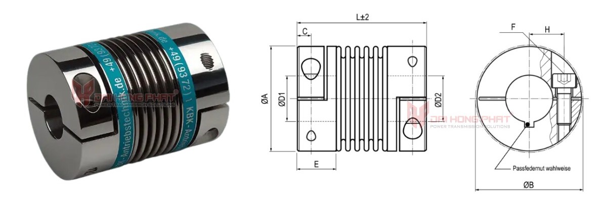 Technical drawing of the Metal Bellows Coupling KBK KB4AL