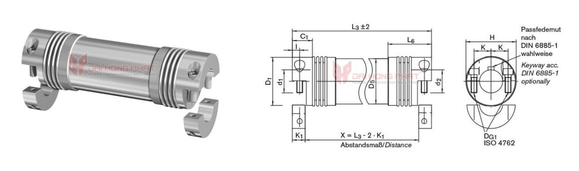 Technical drawing of Metal Bellows Couplings GWB Z5106