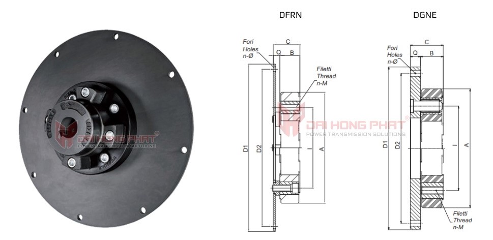 Technical drawing of Rotoflexi D Elastic Coupling