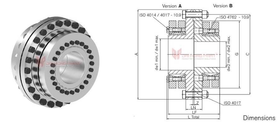Technical drawing of the Flange Couplings TNF 5571