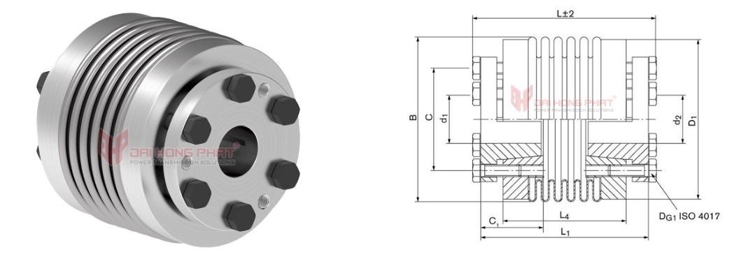 Technical drawing of the Metal Bellows Couplings GWB AK