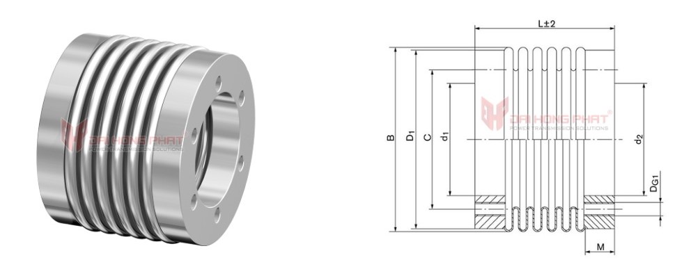 Technical drawing of the Metal Bellows Couplings GWB CKN