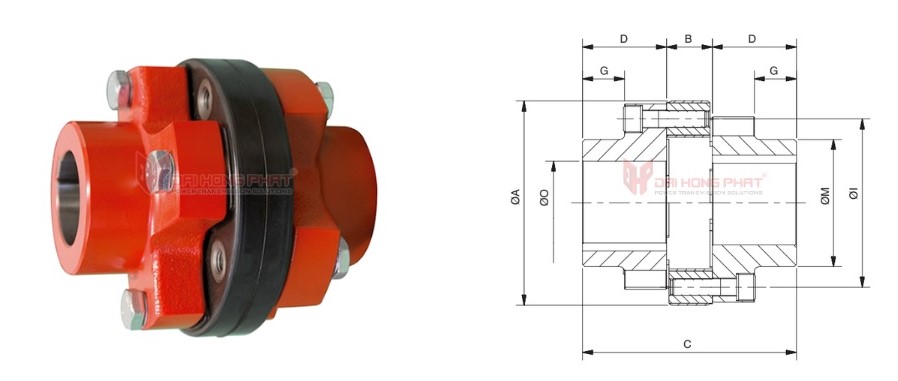 Technical drawing of the Rotoflexi G-GN Elastic Alignment Couplings