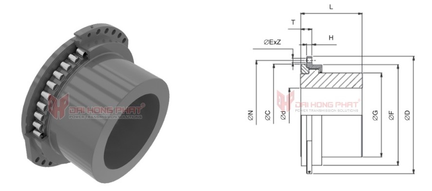 Technical drawing of the Rotogear AR Tooth Gear Couplings