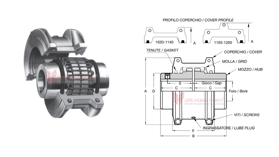 Technial drawing of the Rotogrid TH Taper Grid Couplings