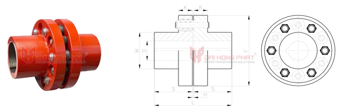 Technical drawing of the Rotopin E-EP Alignment Coupling