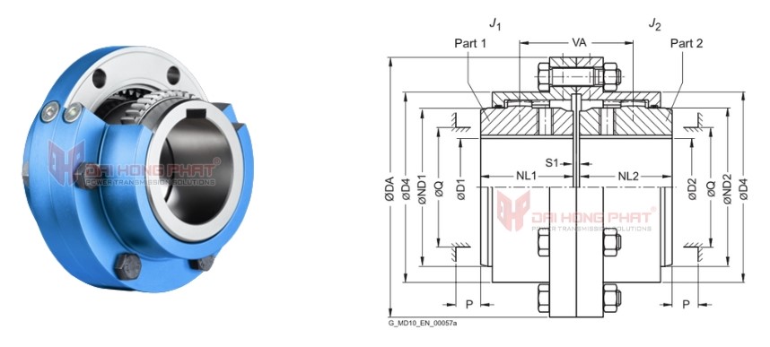 Technical drawing of the Zapex ZN Gear Couplings
