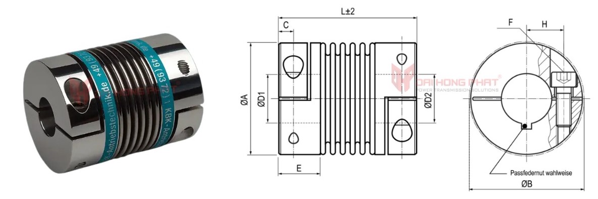 Technical drawing of the Metal Bellows Coupling KBK KB4