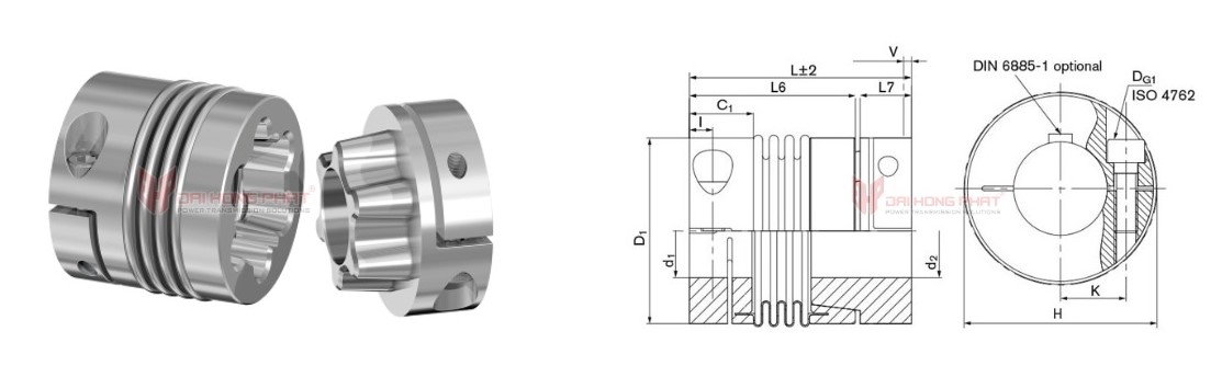 Technical drawing of the Metal Bellows Couplings GWB PKA