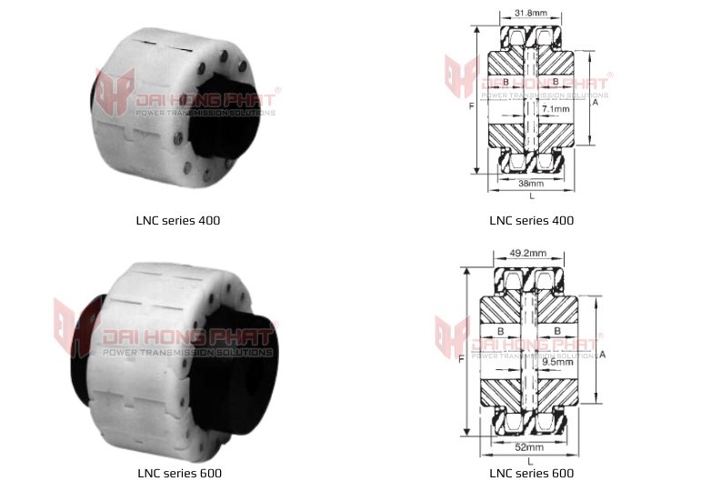 Technical drawing of the LNC Delrin Chain Couplings