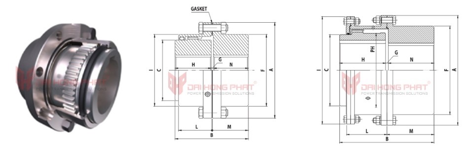 Technical drawing of the DHP-PG52PGL52 Gear Couplings