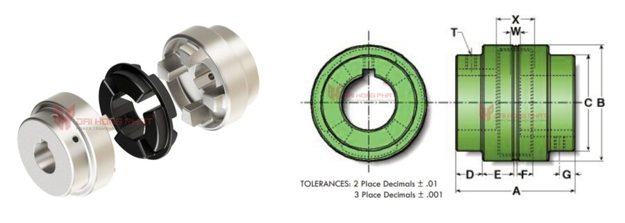 Technical drawing of Magnaloy Flexible Drive Coupling