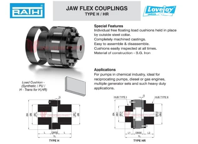 Technical drawing of type H/HR