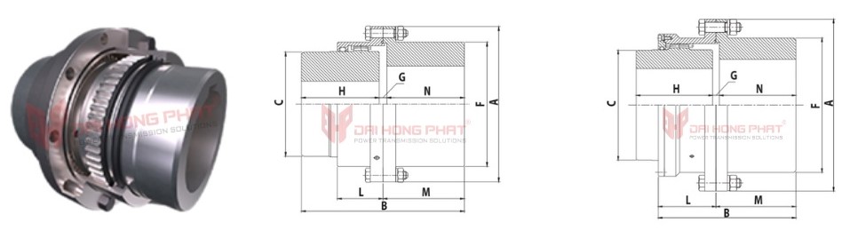 Technical drawing of the DHP-PSE/PCE Gear Couplings