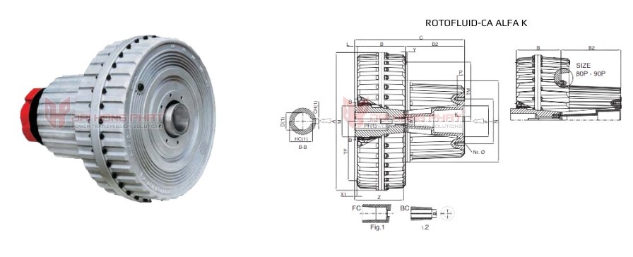 Technical drawing of the Rotofluid CA Hydrodynamic Coupling