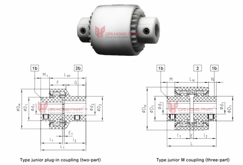 Technical drawing of the Bowex Junior M Curved-Tooth Gear Couplings