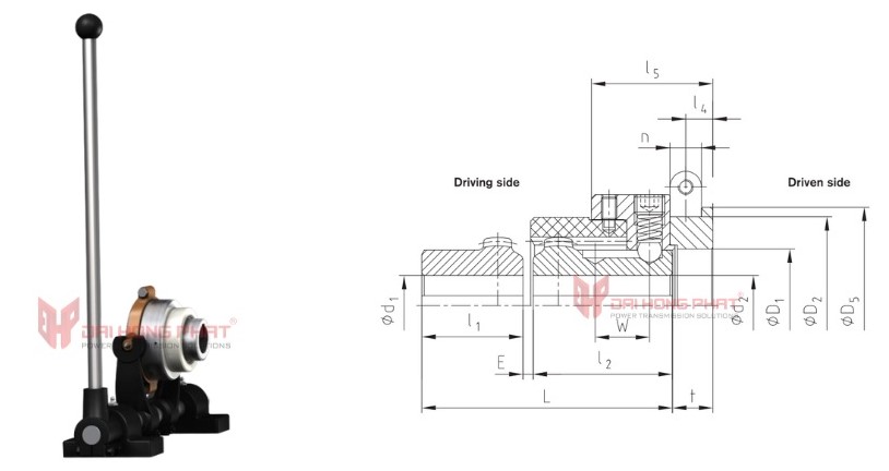 Technical drawing of the Bowex SD1 Curved-Tooth Gear Couplings