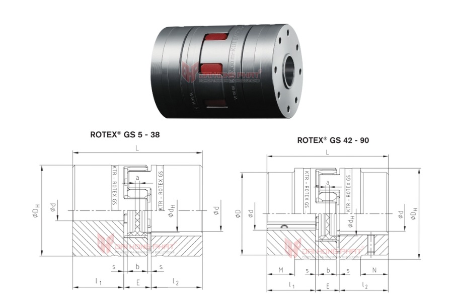 Technical drawing of the Rotex GS Backlash-free Servo Couplings