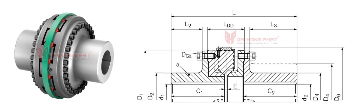 Technical drawing of Elastomer Jaw Couplings TNB BHDDV