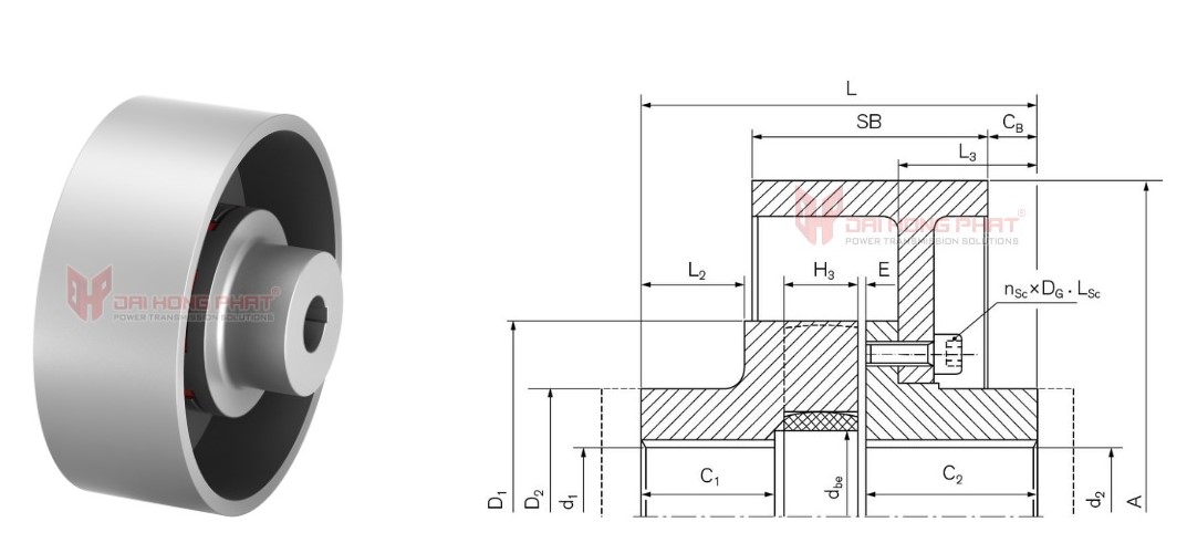 Technical drawing of Elastomer Jaw Couplings TNS S-BT