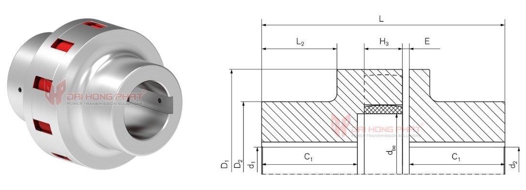 Technical drawing of Elastomer Jaw Couplings TNS S-St