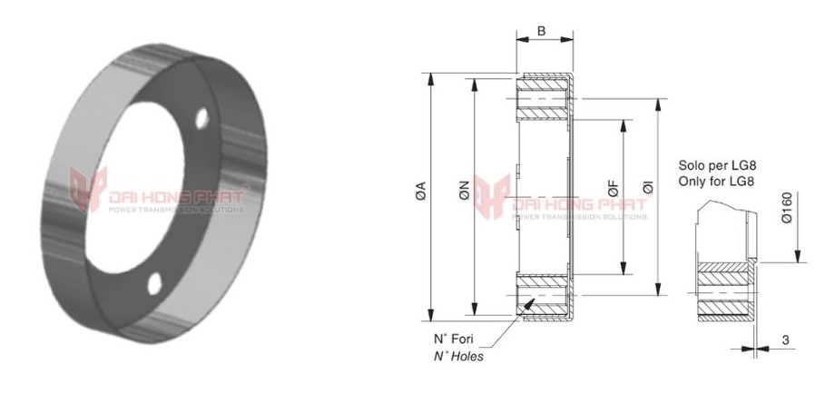 Technical drawing of Metallic Rings Type L