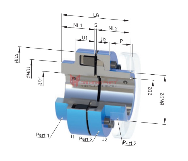 Technical drawing of N-Eupex A Pin Coupling
