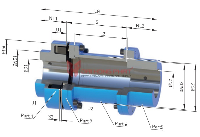 Technical drawing of N-Eupex H pin coupling