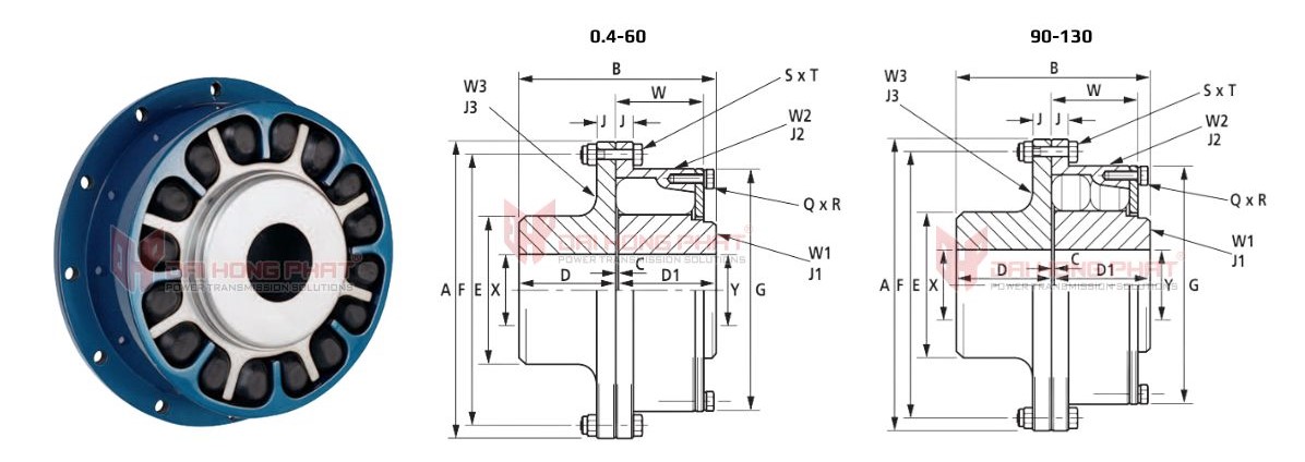 Technical drawing of Renold PM Flexible Coupling