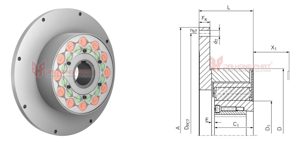 Technical drawing of Torsional Highflex Couplings TNR 2425-2