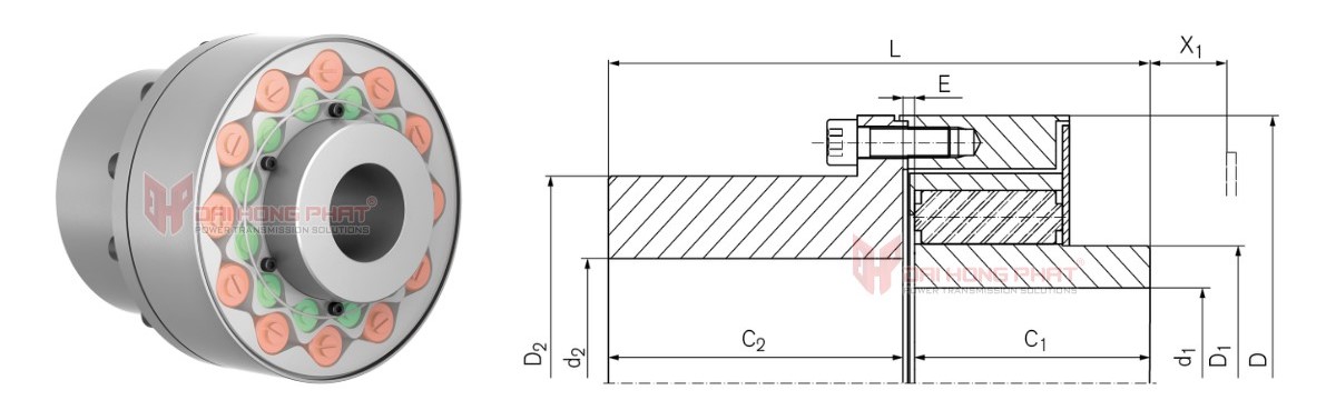 Technical drawing of Torsional Highflex Couplings TNR 2428.2