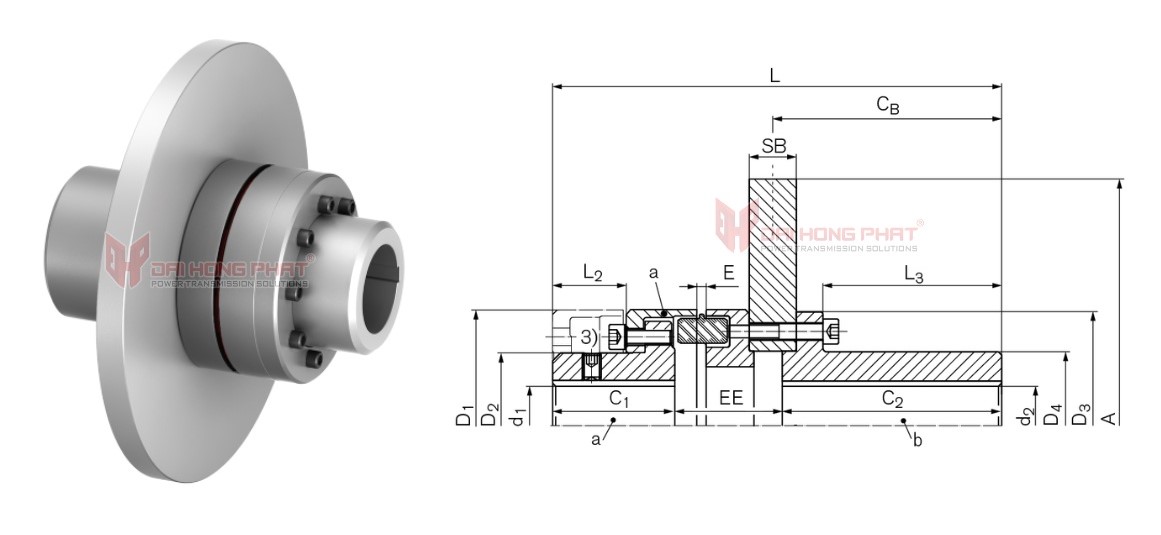 Technical drawing of Elastomer Jaw Couplings TNM GHBS