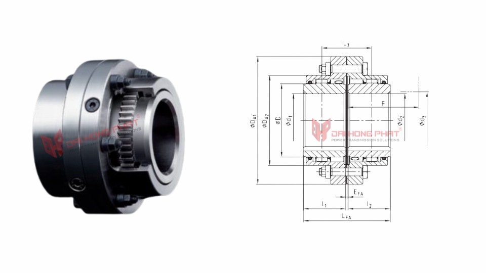 Technical drawing of the Gearex All-Steel Gear Couplings