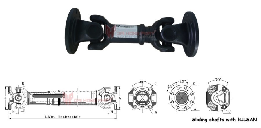 Technical drawing of the Universal Joint Couplings Series 1410