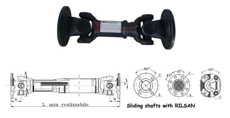 Technical drawing of the Universal Joint Couplings Series 2020