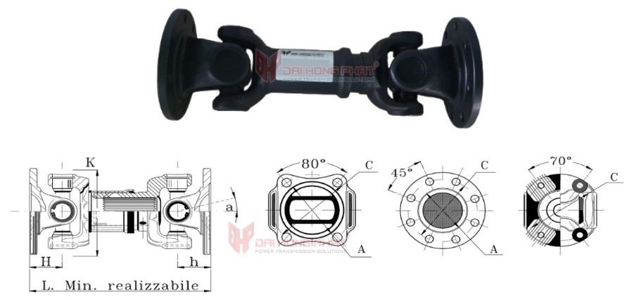 Technical drawing of the Universal Joint Couplings Series 38-IG