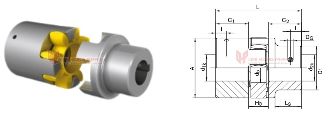 Technical drawing servo-insert couplings ECE 6118