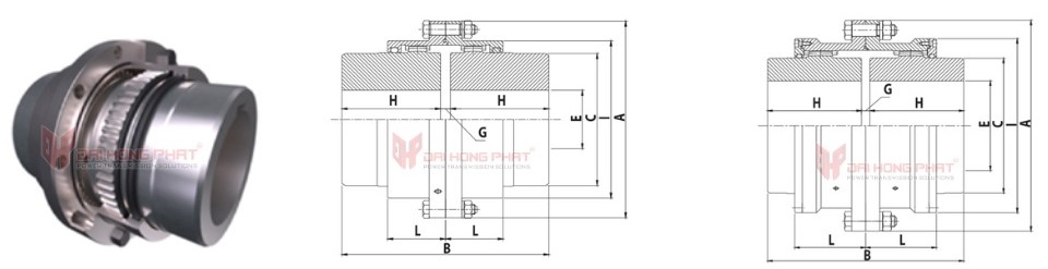 Technical drawing of the DHP-PSS/PCC Gear Couplings