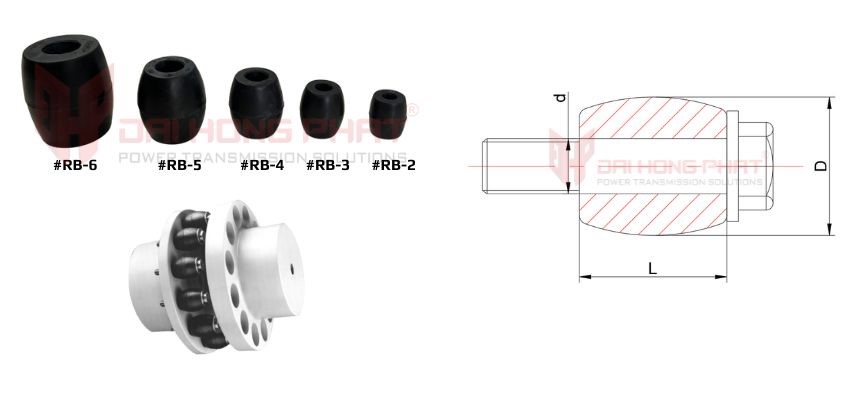 Technical drawing of B-Flex Coupling Rubber Type RB