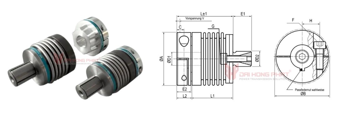 Technical Drawing of the Metal Bellows Coupling KBK KB3P