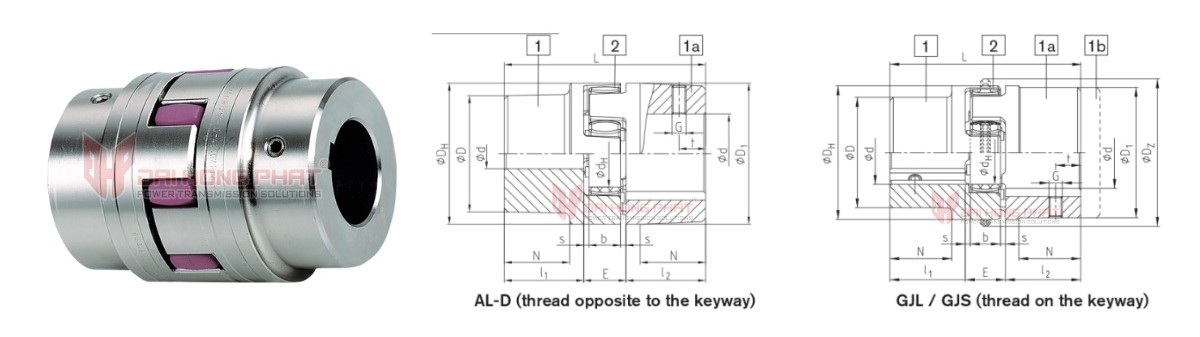 Technical drawing of flexible jaw couplings Rotex Standard