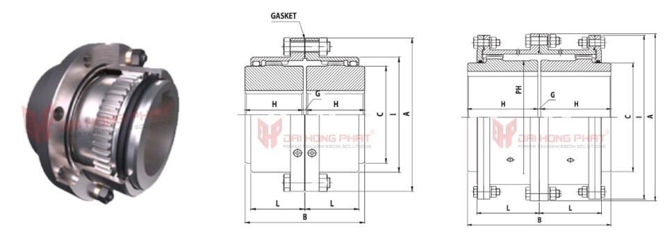 Technical drawing of the DHP-PG20PGL20 Gear Couplings