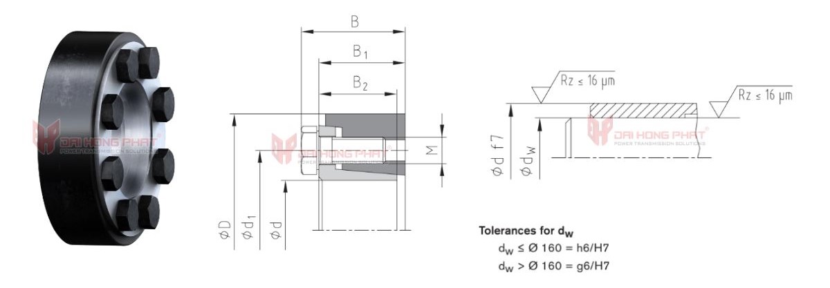 Technical Drawing of Clampex KTR 620 External Clamping Set