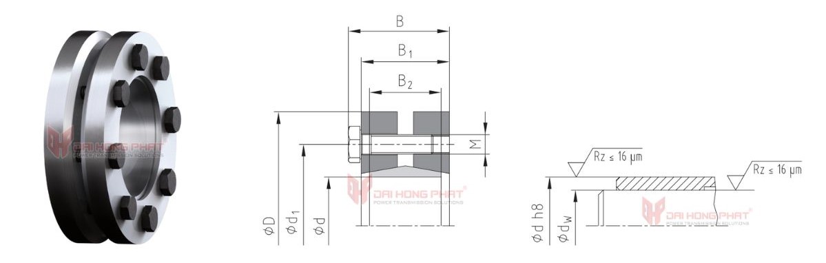 Technical drawing of Clampex KTR 603 external clamping set