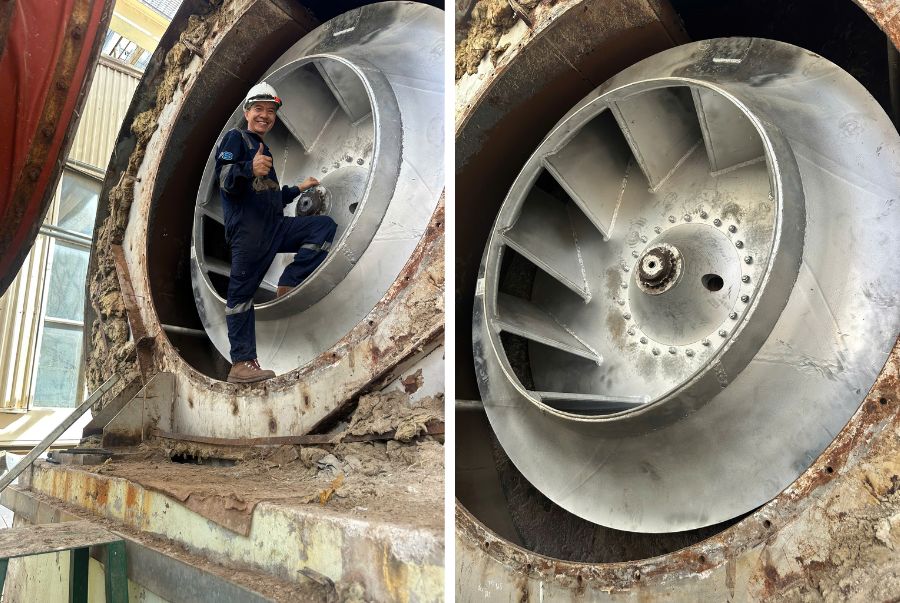 Replacing fan blades for a woodworking factory fan