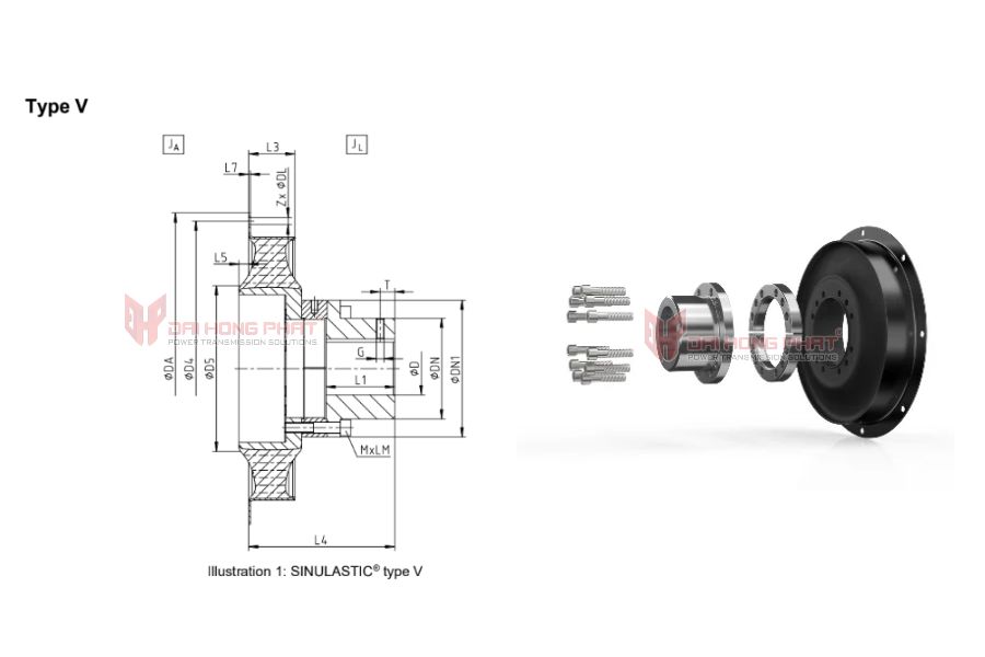 Technical Specifications of KTR Flange Coupling SINULASTIC® V